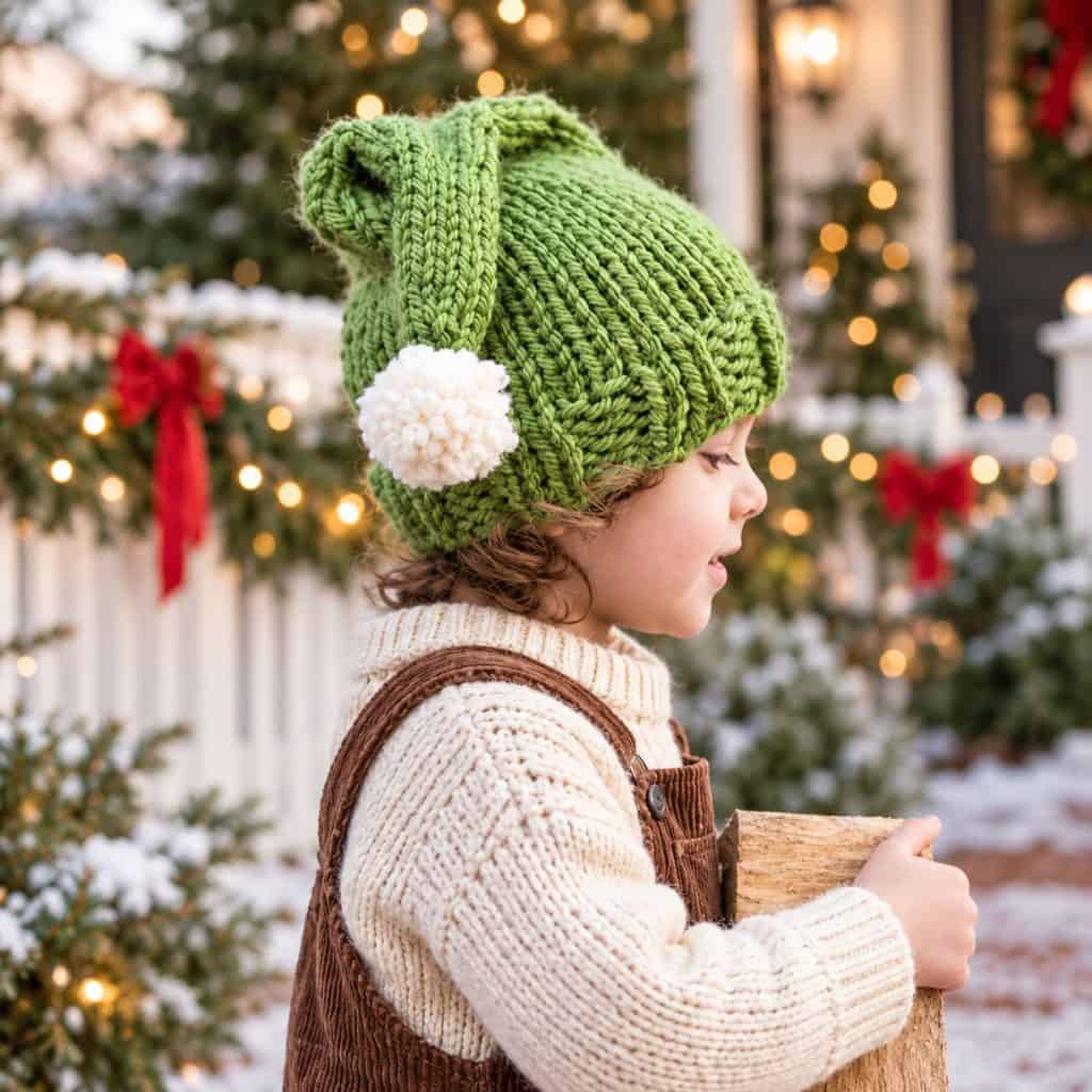 Easy Kids Elf Hat Knitting Pattern (Knit in the Round + Christmas Hat)