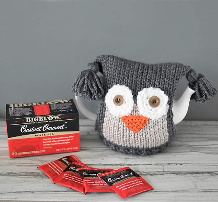 Owl Teapot Cosy Knitting Pattern & Tea Proudly with Bigelow