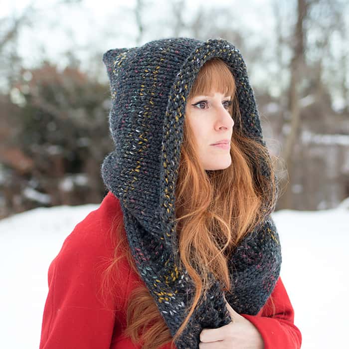 EASY Hooded Scarf Free Knitting Pattern by Gina Michele