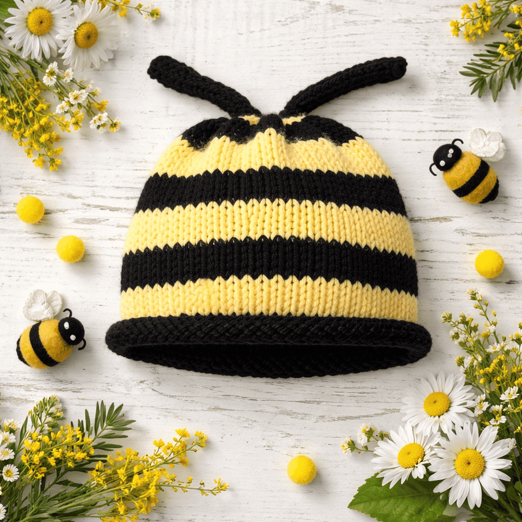Easy Bumble Bee Hat Knitting Pattern (Knit in the Round + Beginner-Friendly)