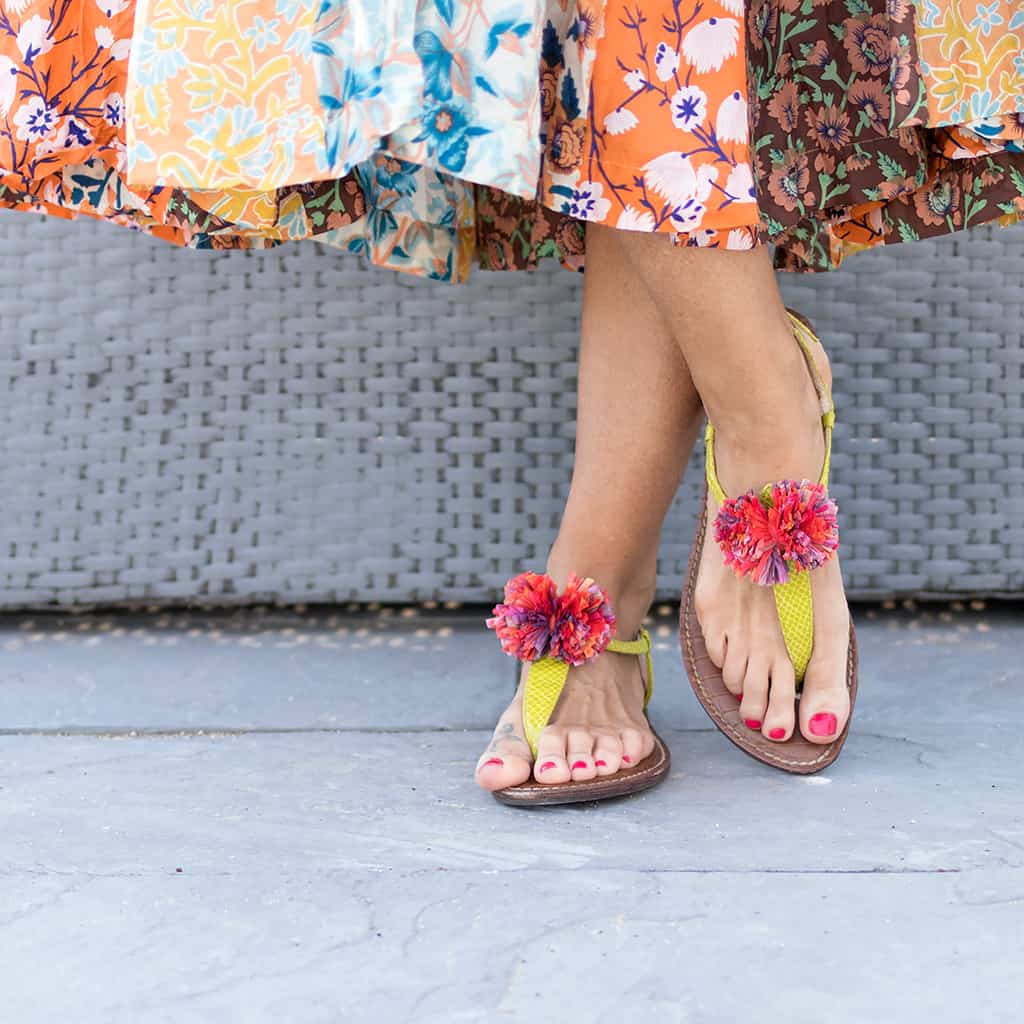 Raffia Pom Sandals DIY