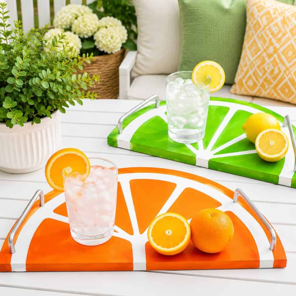 DIY Fruit Slice Serving Tray (Easy Painted Wood Slice Project with Handles)