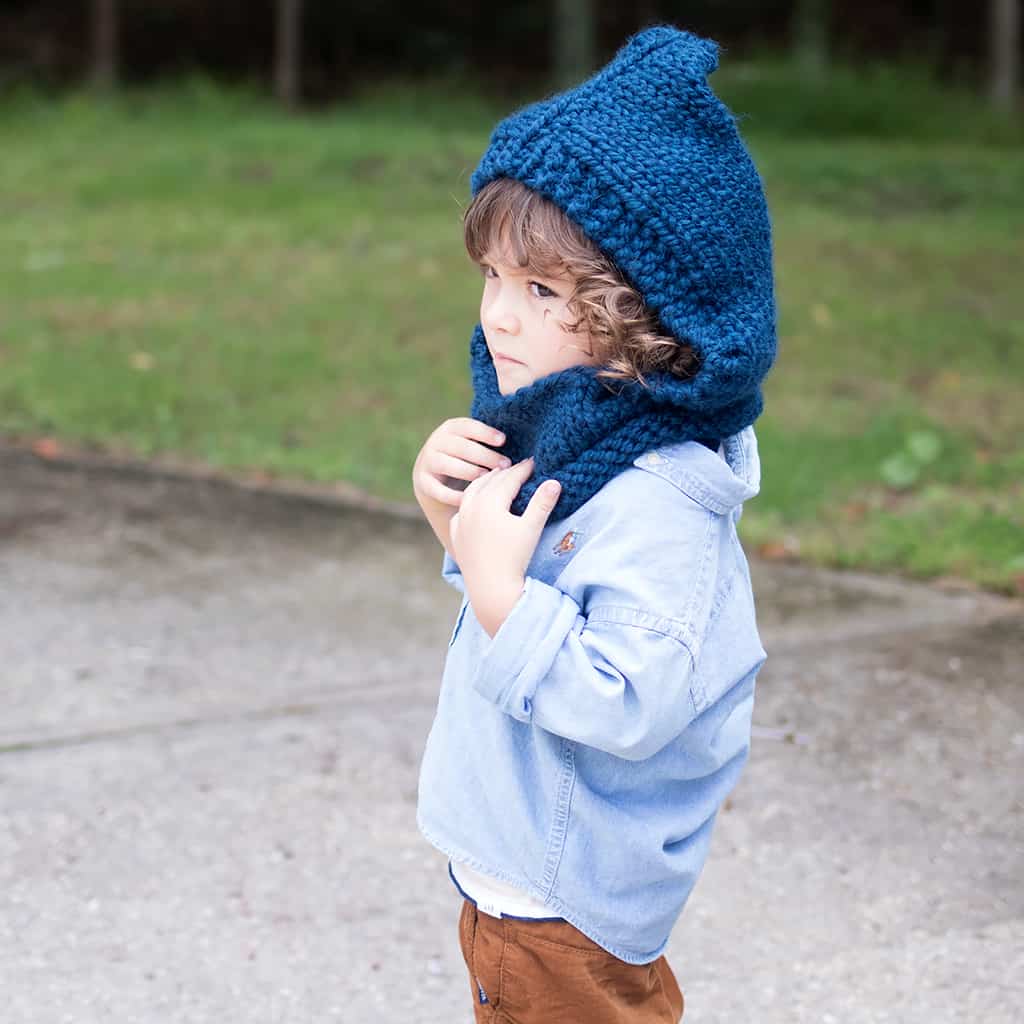 Easy Hooded Cowl Knitting Pattern by Gina Michele