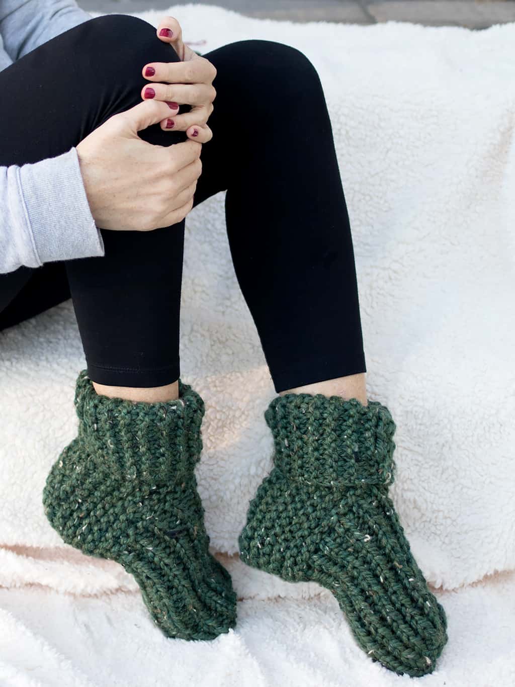 Flat Knit Slippers Knitting Pattern - Gina Michele