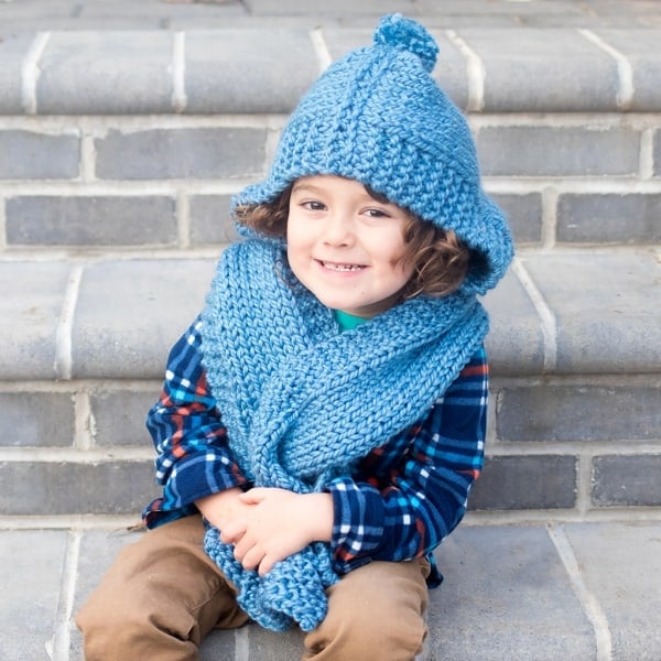 Kid's Hooded Scarf Knitting Pattern