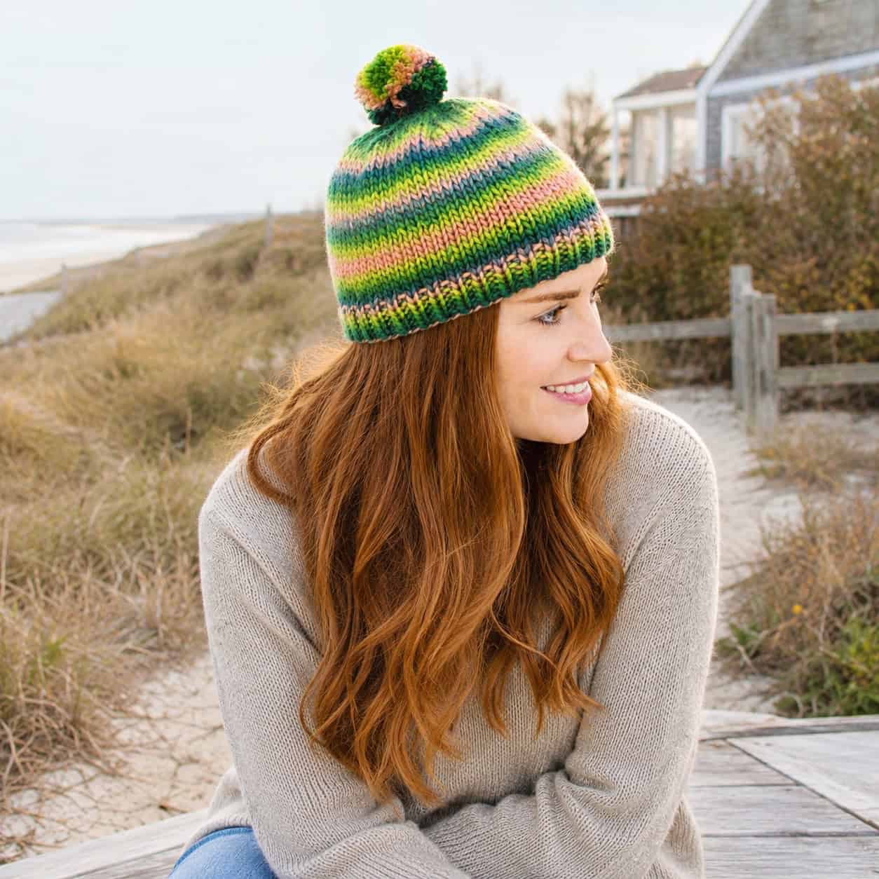 Easy Striped Hat Knitting Pattern for Beginners (Knit in the Round with Self-Striping Yarn)
