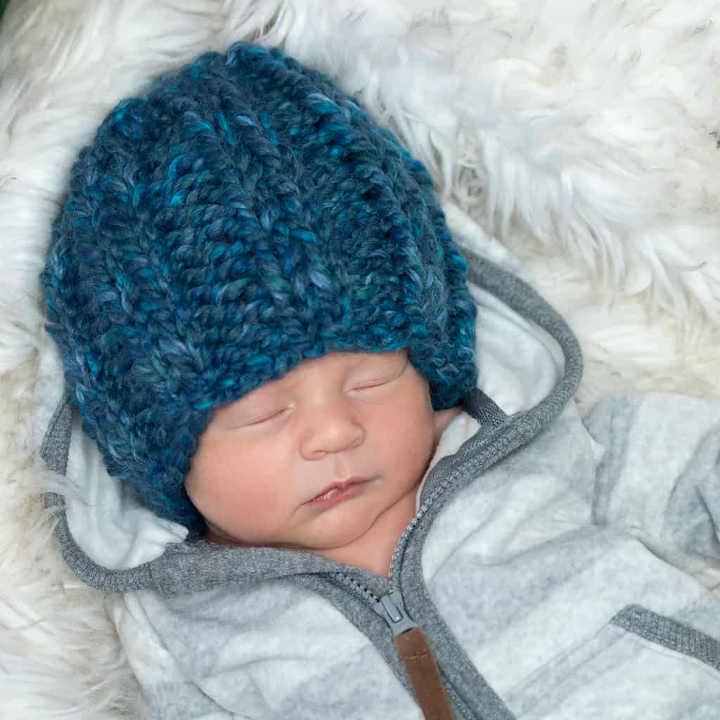 Flat Knit Newborn Hat by knitting blog Gina Michele