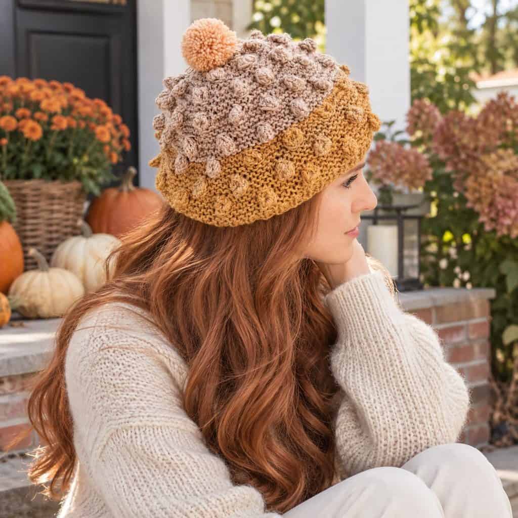 Popcorn Knit Hat Pattern for Women (Easy Flat Knit Hat + Video Tutorial)