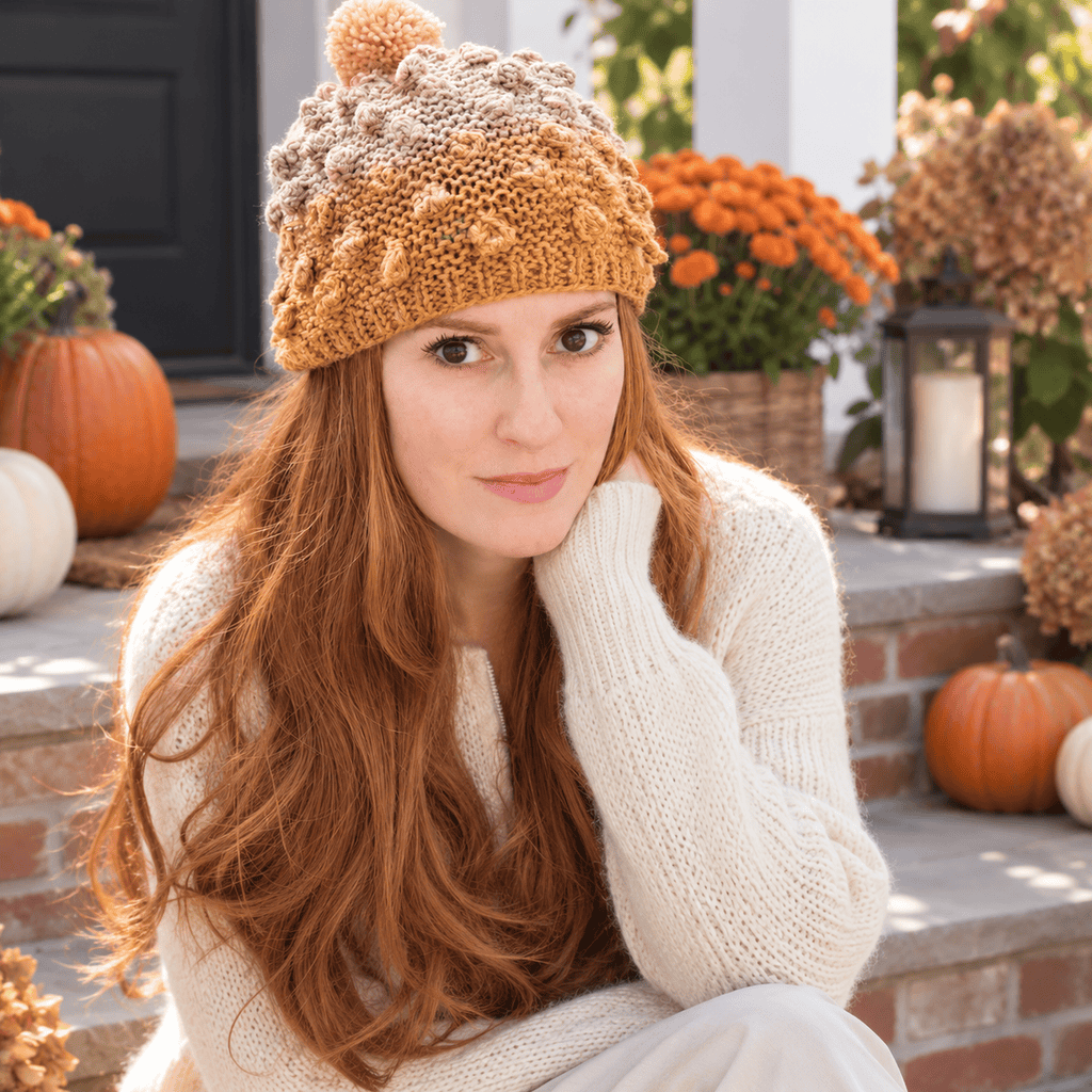 Popcorn Knit Hat Pattern for Women (Easy Flat Knit Hat + Video Tutorial)
