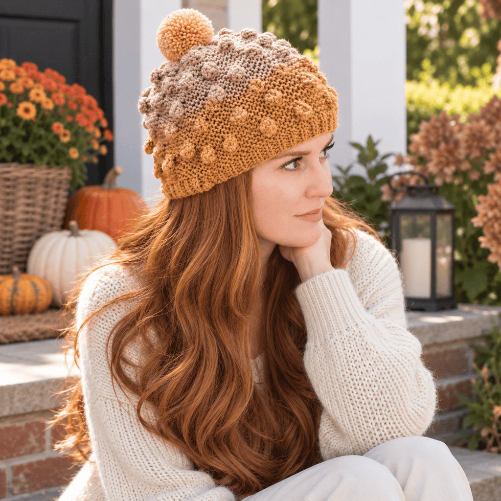 Popcorn Knit Hat Pattern for Women (Easy Flat Knit Hat + Video Tutorial)