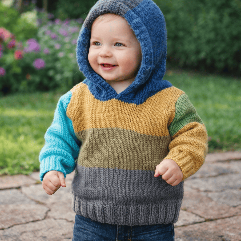 Easy Baby Hooded Sweater Knitting Pattern (Beginner-Friendly + Cozy Colorblock Design)