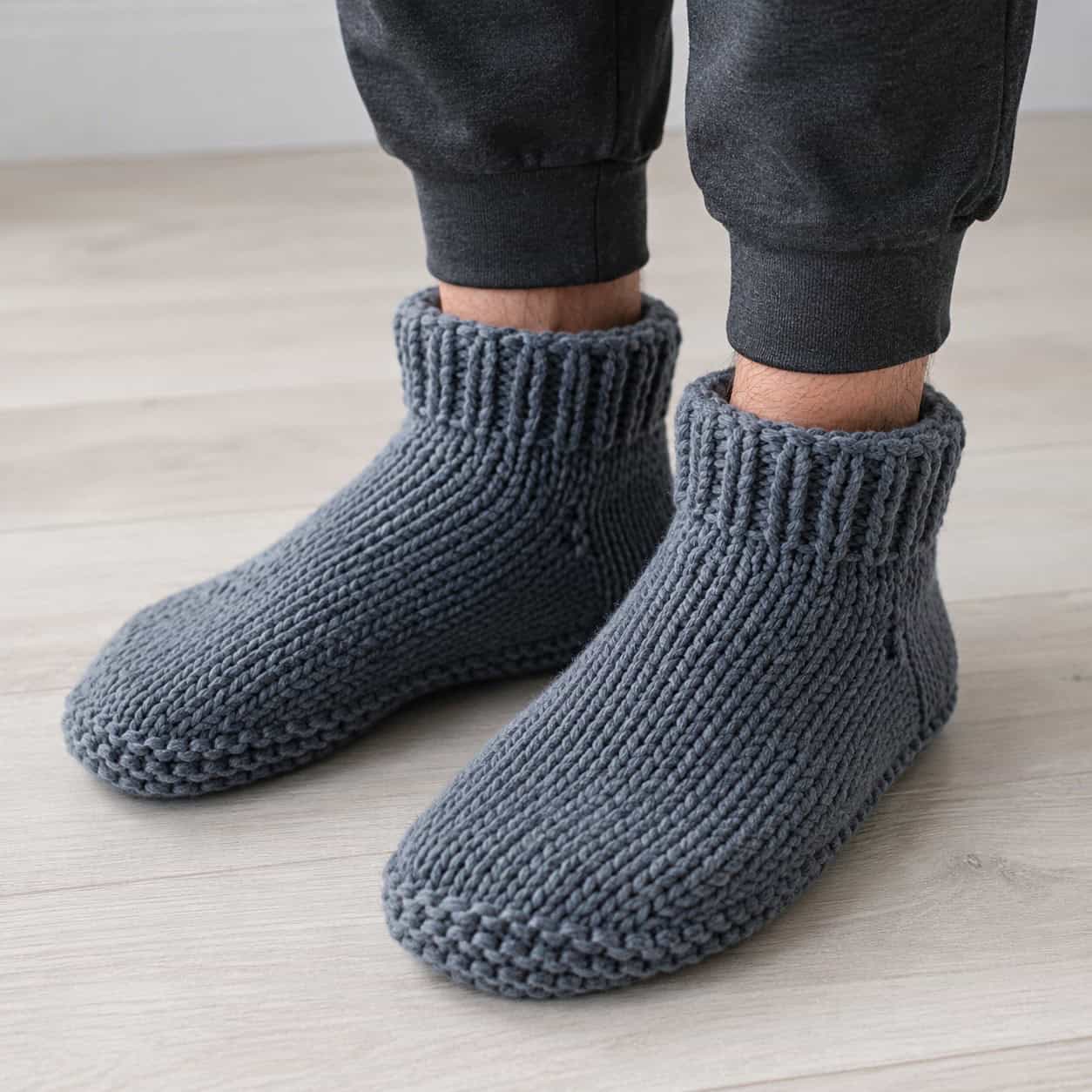 Easy Flat Knit Slippers for Men (Beginner-Friendly Slippers on Straight Needles)