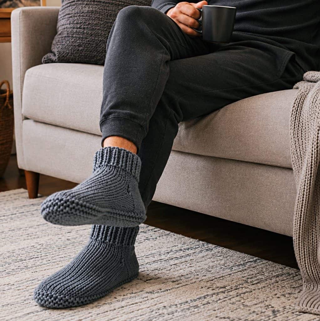 Easy Flat Knit Slippers for Men (Beginner-Friendly Slippers on Straight Needles)