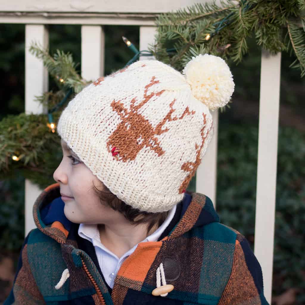 Kids Nordic Rudolph Hat Knitting Pattern
