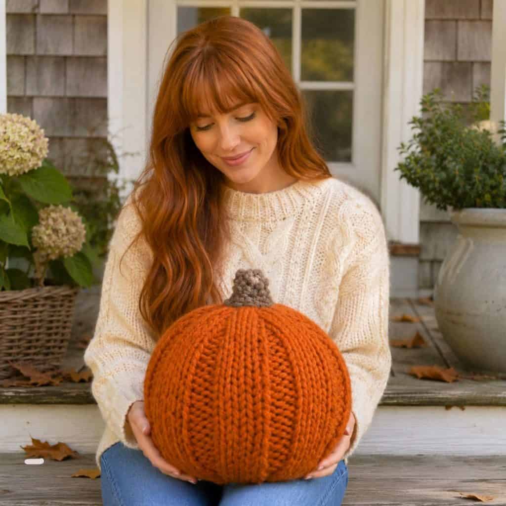 Easy Jumbo Pumpkin Knitting Pattern (Flat Knit & Beginner-Friendly)