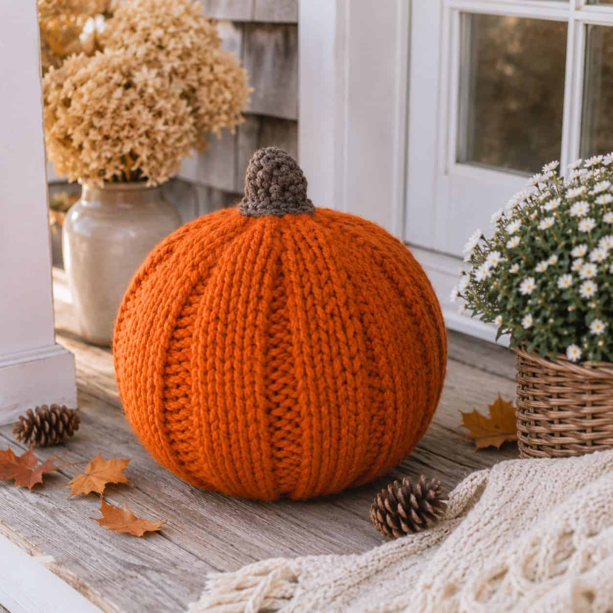 Easy Jumbo Pumpkin Knitting Pattern (Flat Knit & Beginner-Friendly)
