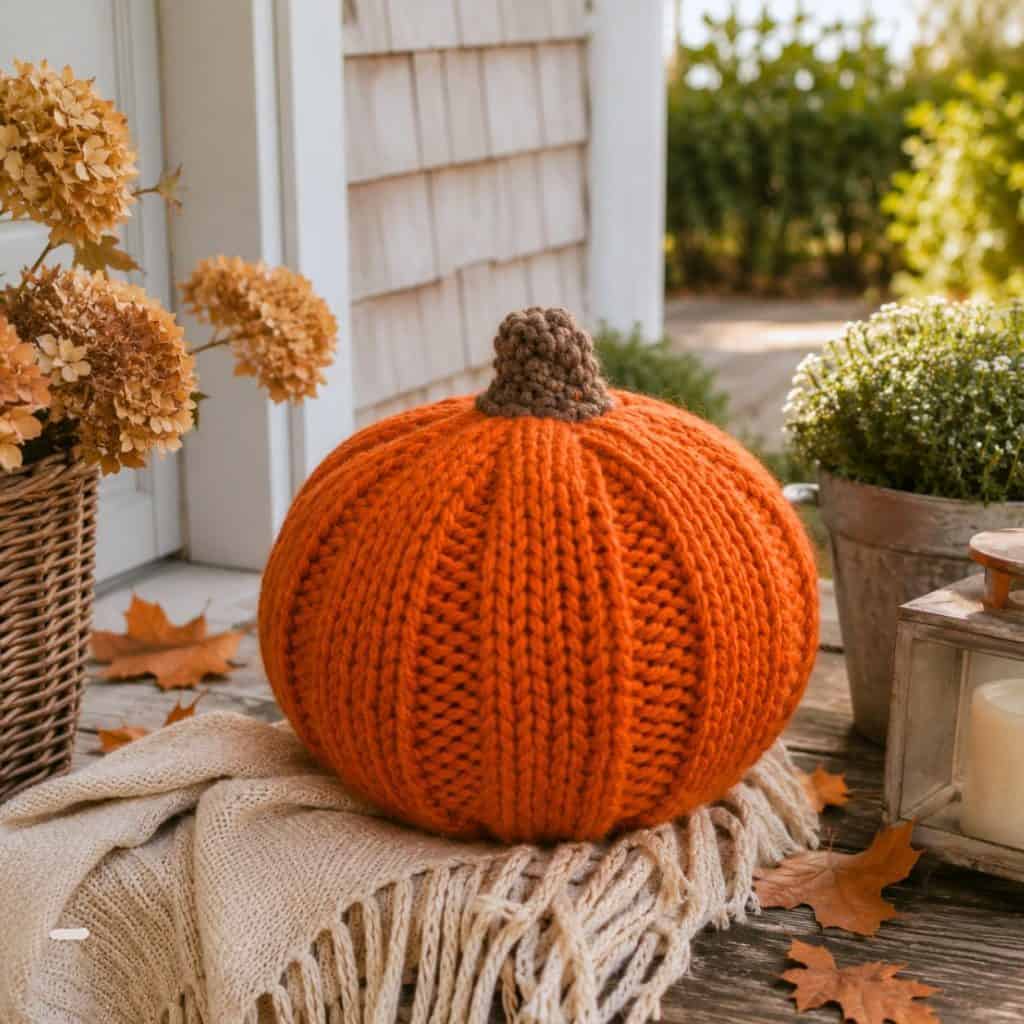 Easy Jumbo Pumpkin Knitting Pattern (Flat Knit & Beginner-Friendly)