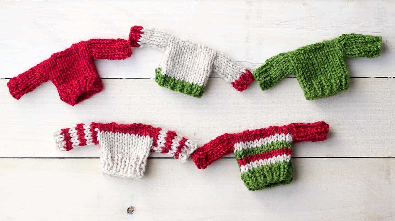 Flat Knit Mini Christmas Sweater Ornament Knitting Pattern 8838