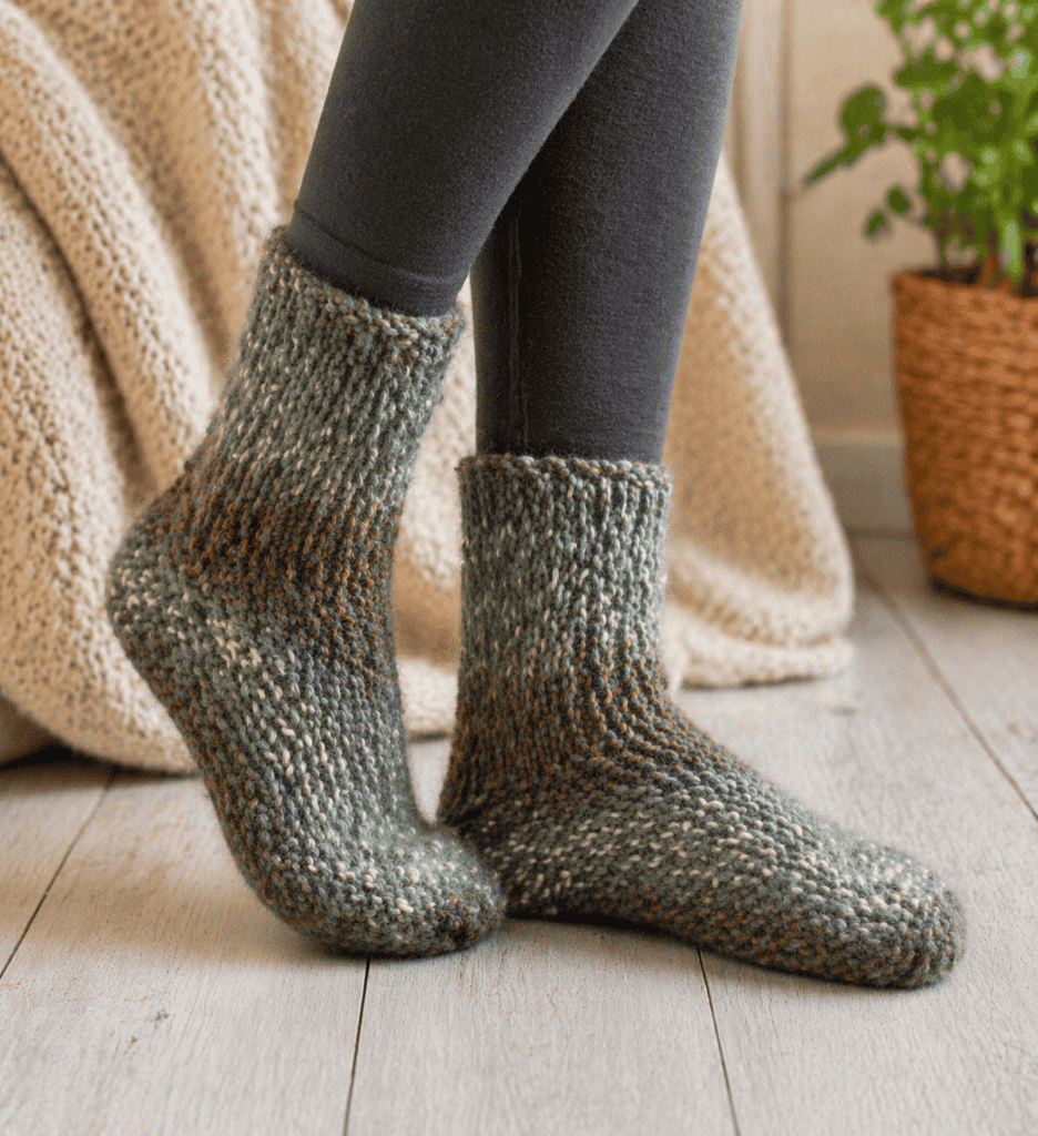 Easy Slipper Socks Knitting Pattern (Beginner-Friendly + Knit Flat on Straight Needles)