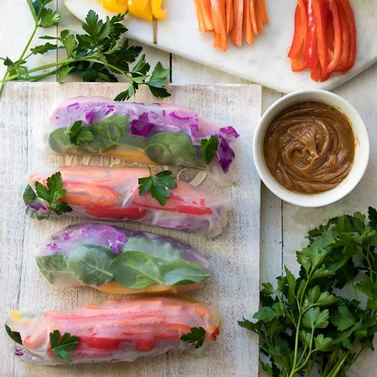 Vegan Spring Rolls with Peanut Ginger Dipping Sauce