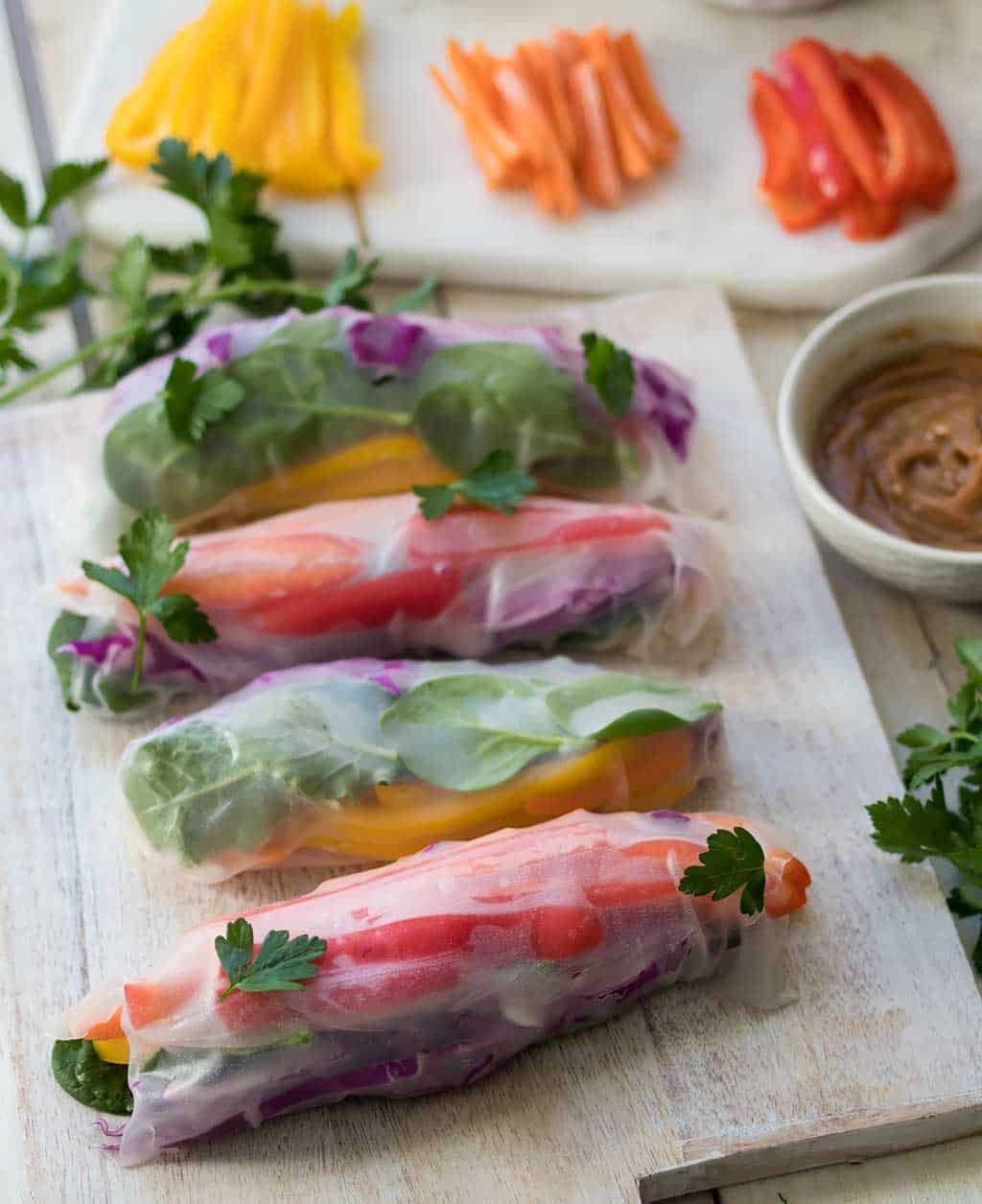 Vegan Spring Rolls with Peanut Ginger Dipping Sauce