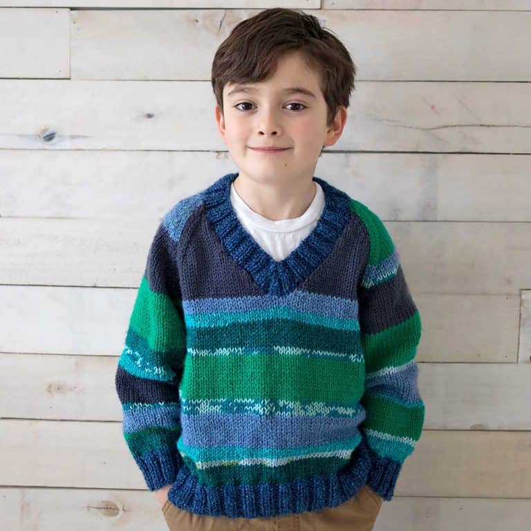 Kids Scrap Yarn V Neck Sweater Knitting Pattern