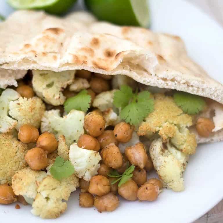 Vegan Roasted Cauliflower and Chickpea Pitas