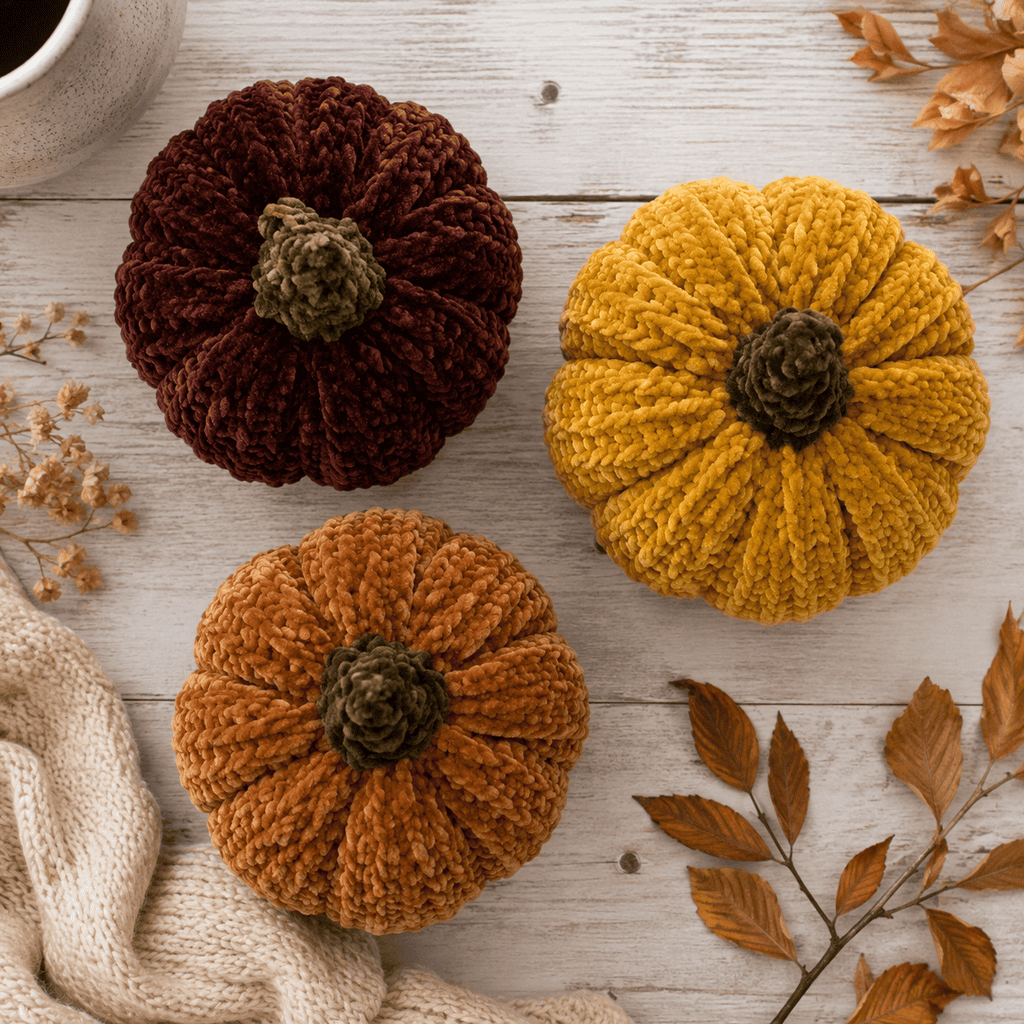 Easy Velvet Pumpkins Knitting Pattern (Beginner-Friendly & Knit Flat)