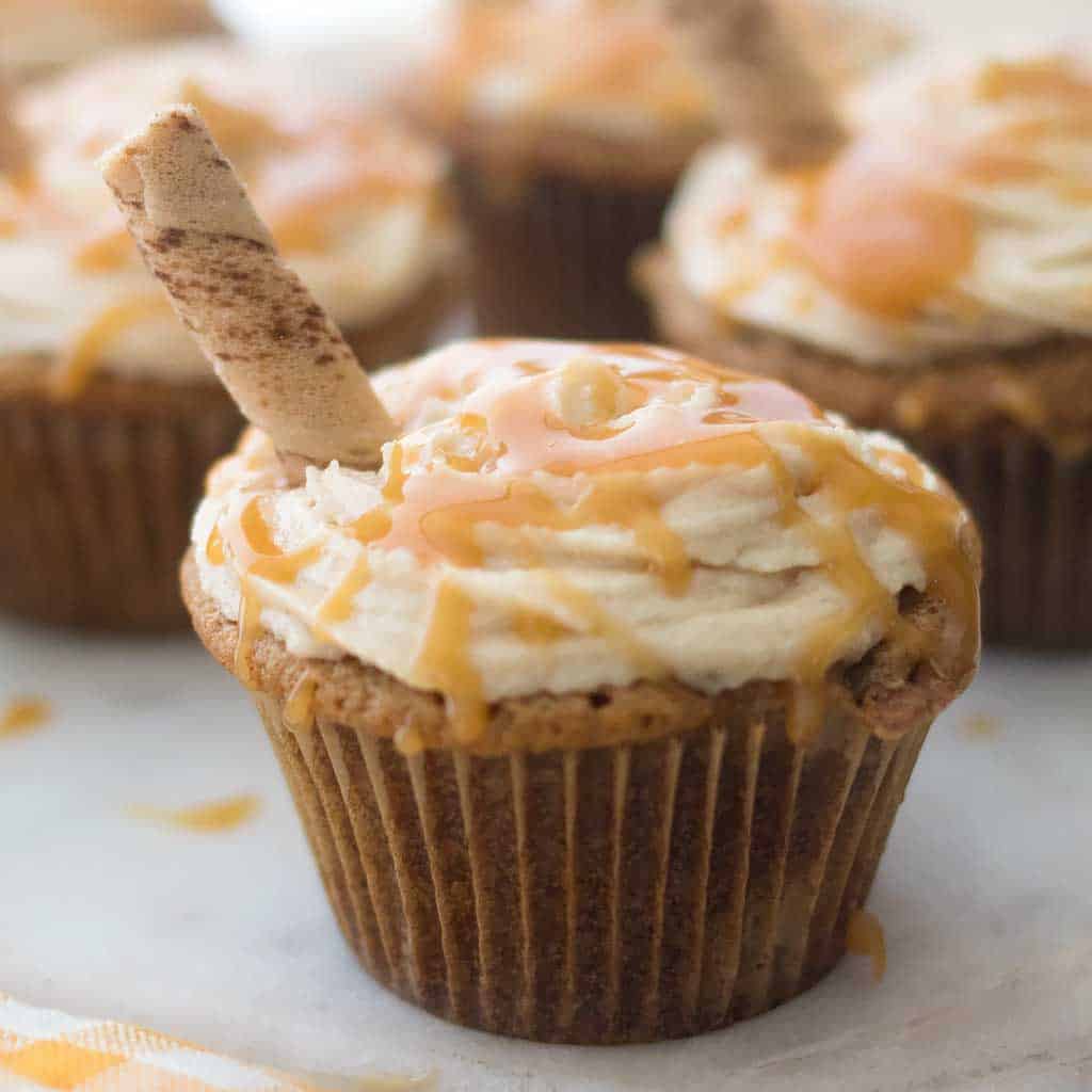 Vegan Apple Spice Cupcakes with Salted Caramel Frosting￼￼