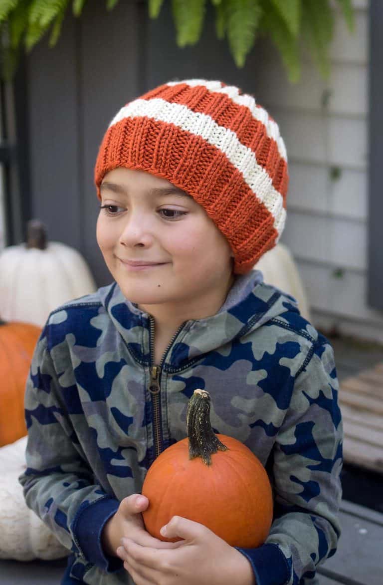 Kids Striped Ribbed Hat Knitting Pattern