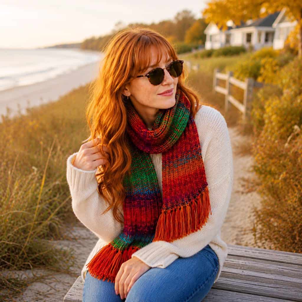 Self-Striping Yarn Scarf Knitting Pattern (Easy Ribbed Beginner Scarf)