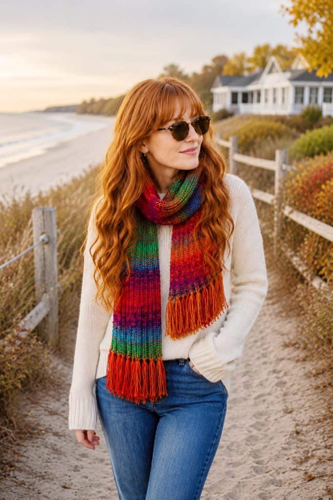 Self-Striping Yarn Scarf Knitting Pattern (Easy Ribbed Beginner Scarf)