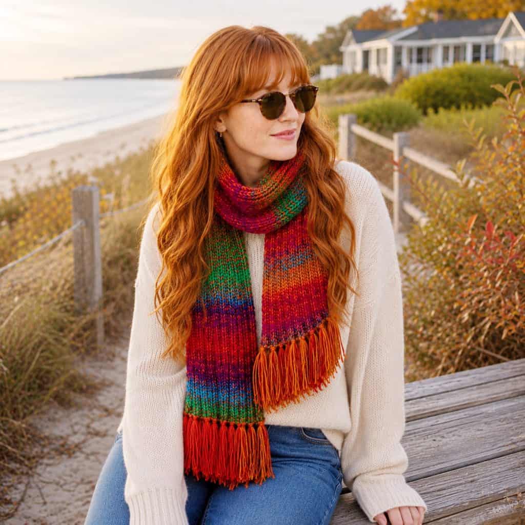 Self-Striping Yarn Scarf Knitting Pattern (Easy Ribbed Beginner Scarf)