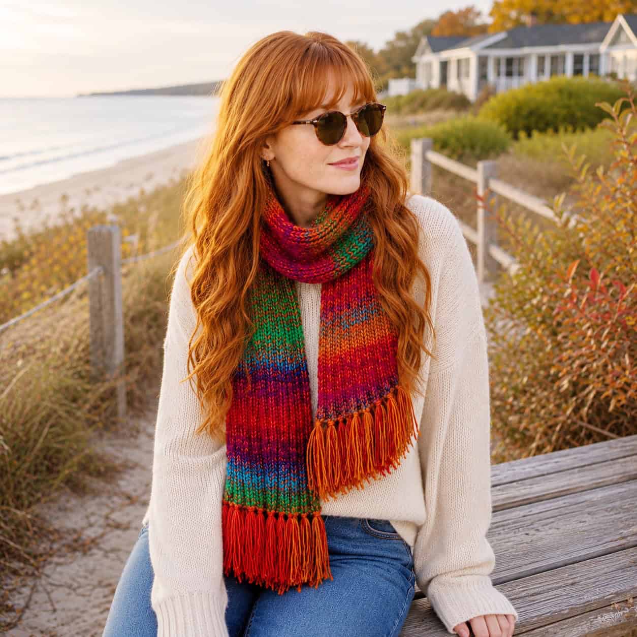 Self-Striping Yarn Scarf Knitting Pattern (Easy Ribbed Beginner Scarf)