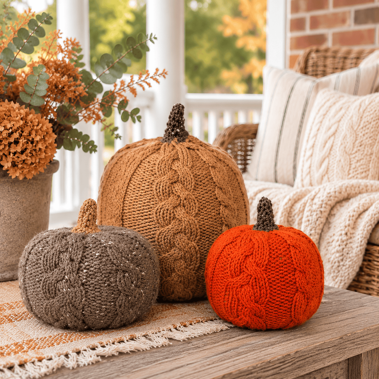 Flat Knit Cable Pumpkins Pattern (Easy Fall Knitting Decor for Beginners)