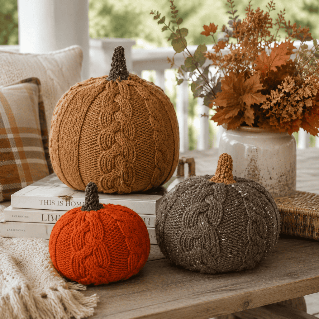 Flat Knit Cable Pumpkins Pattern (Easy Fall Knitting Decor for Beginners)