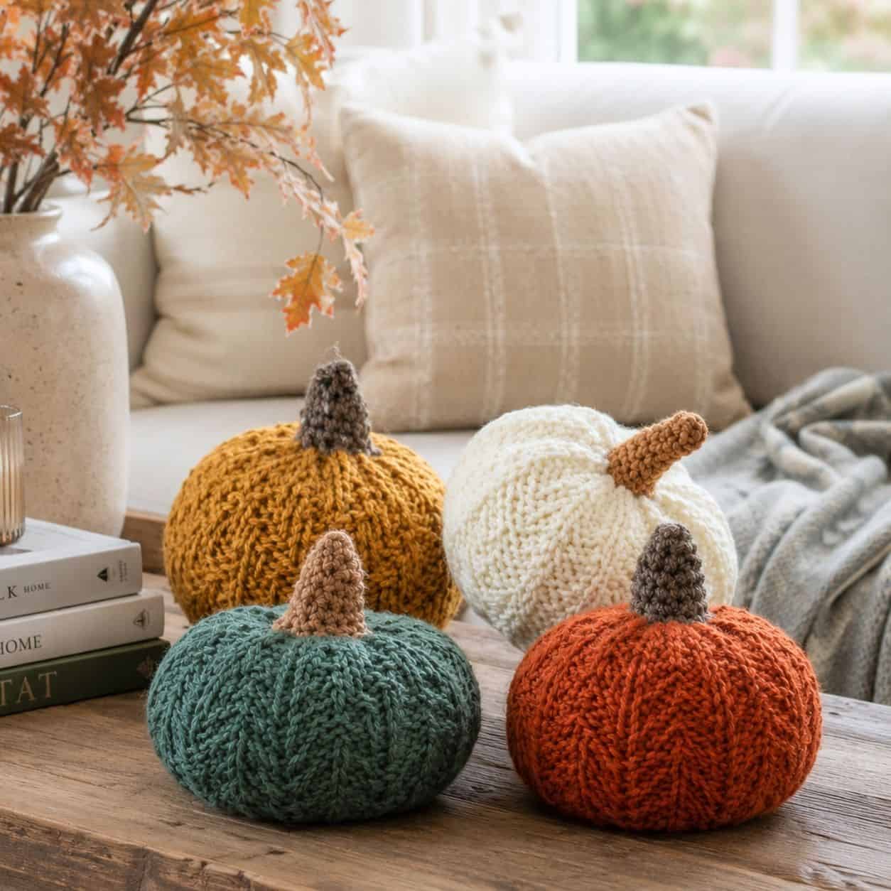Flat Knit Chevron Stitch Pumpkins Knitting Pattern (Easy Fall Decor)