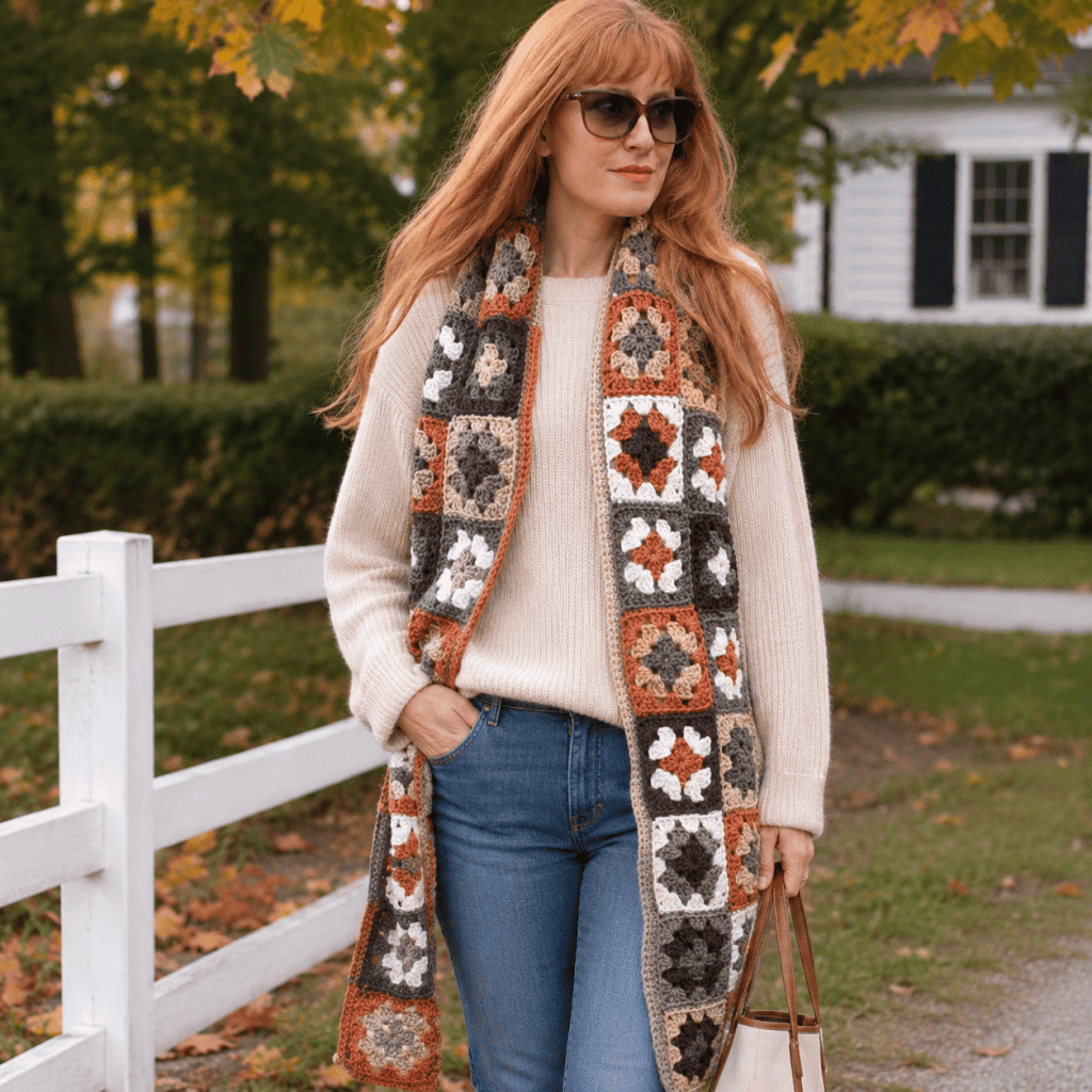 Easy Granny Square Scarf Crochet Pattern (Beginner-Friendly & Cozy Fall Wrap)
