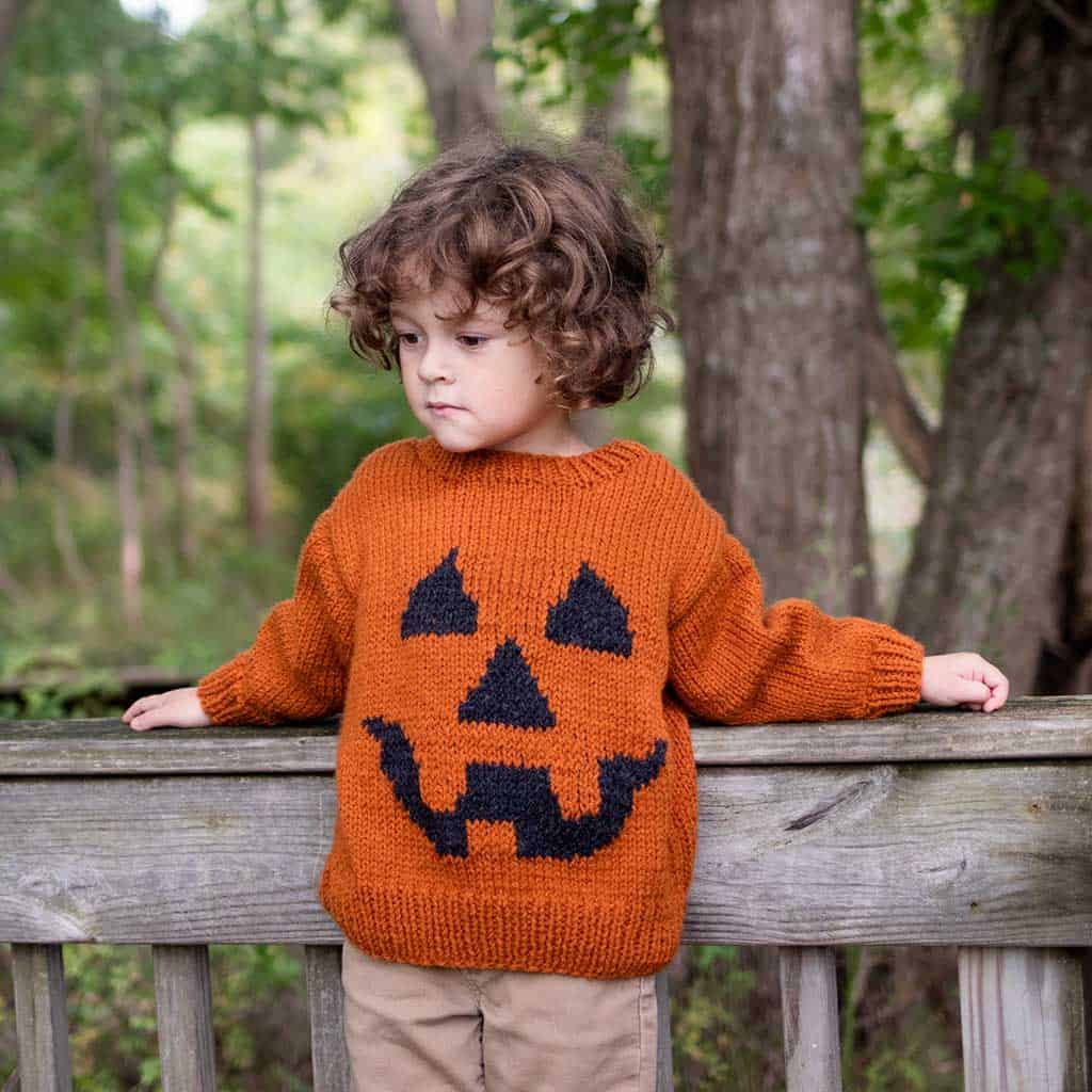 Kids Jack O Lantern Sweater Knitting Pattern