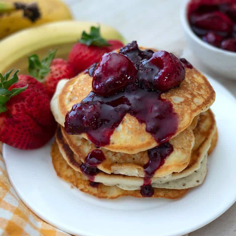 Vegan Banana Pancakes with Mixed Berry Compote