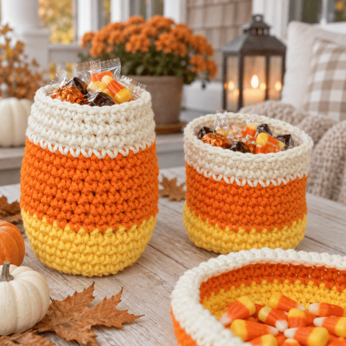 Easy Candy Corn Baskets Crochet Pattern (Cute Halloween Decor)
