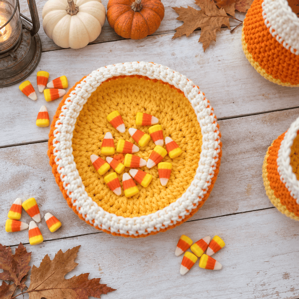 Easy Candy Corn Baskets Crochet Pattern (Cute Halloween Decor)