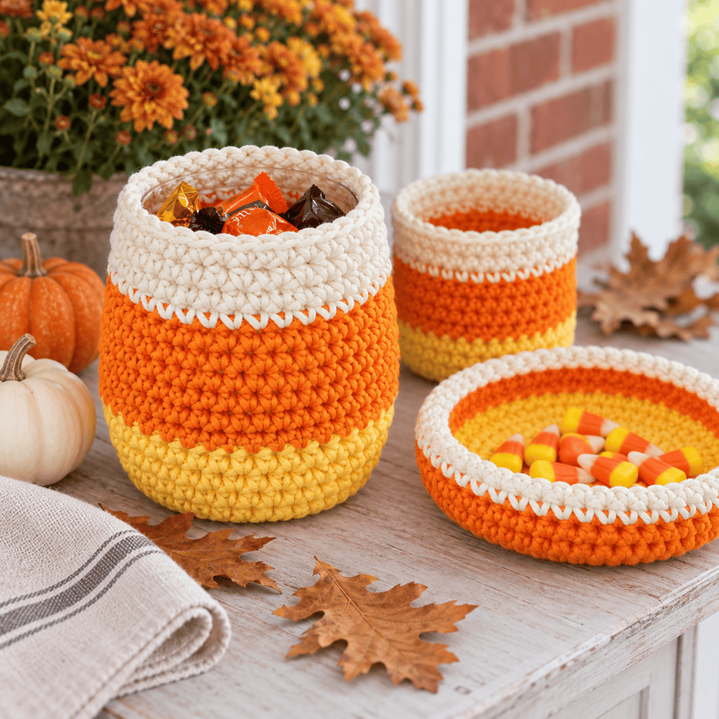 Easy Candy Corn Baskets Crochet Pattern (Cute Halloween Decor)