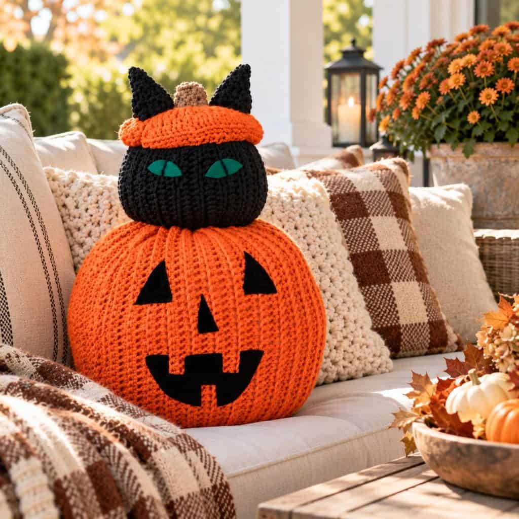 Peek-a-Boo Cat Pillow Crochet Pattern (Easy Halloween Décor)