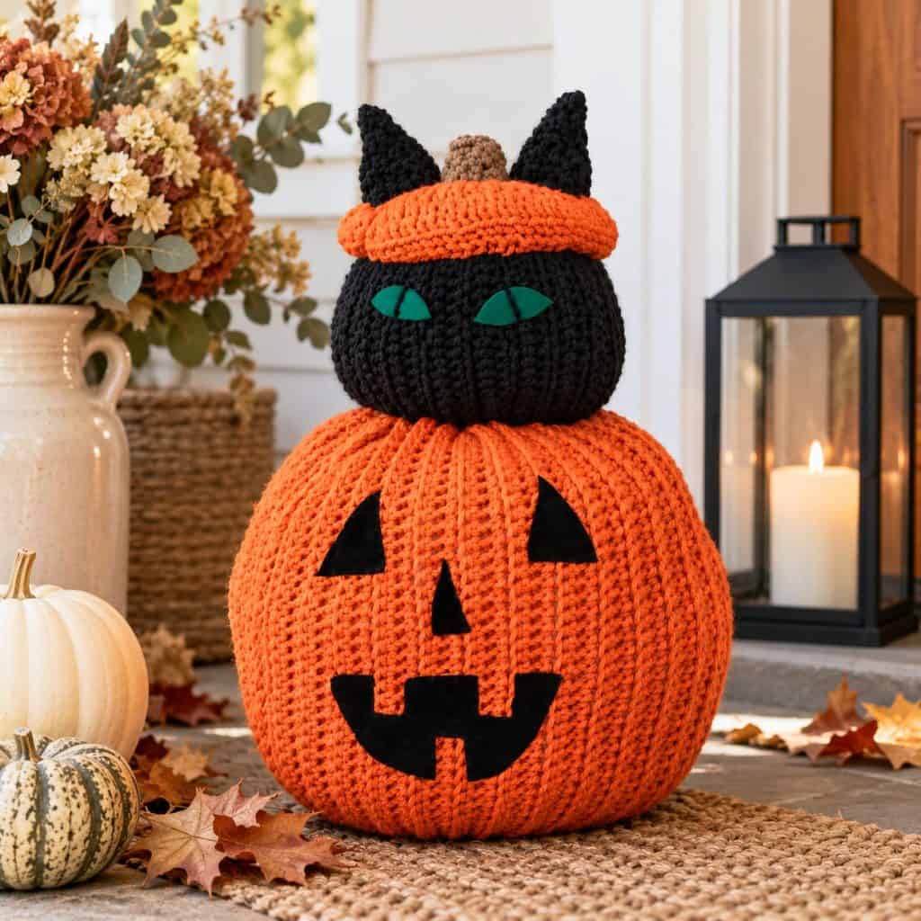Peek-a-Boo Cat Pillow Crochet Pattern (Easy Halloween Décor)