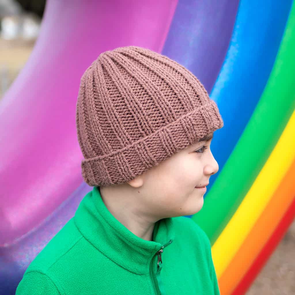 Beginner Kids Flat Knit Ribbed Hat Pattern