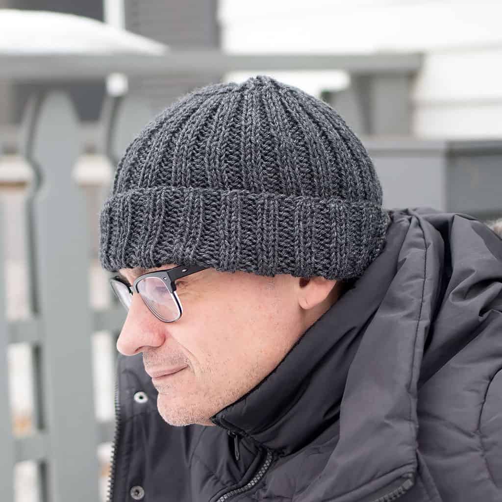 Beginner Mens Flat Knit Ribbed Hat Pattern