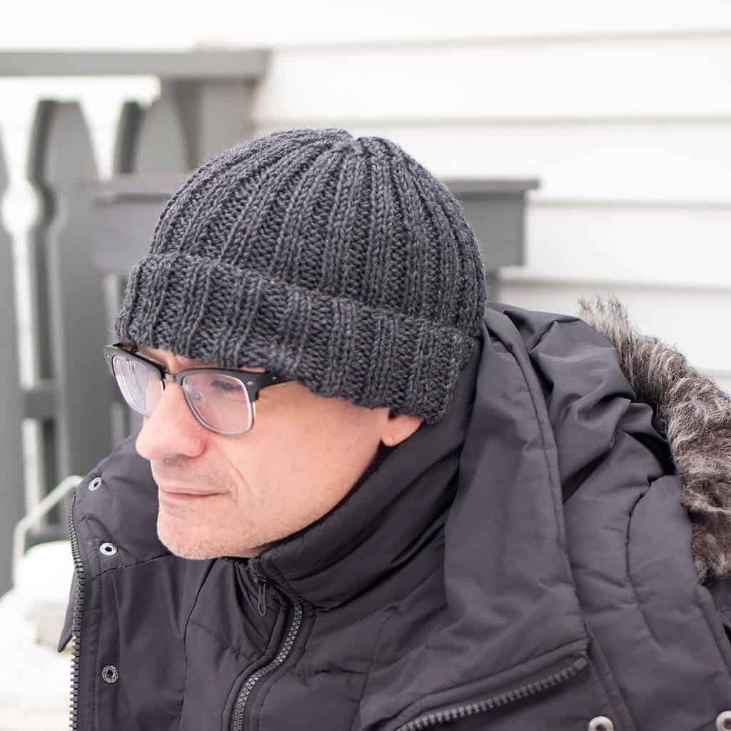 Beginner Mens Flat Knit Ribbed Hat Pattern