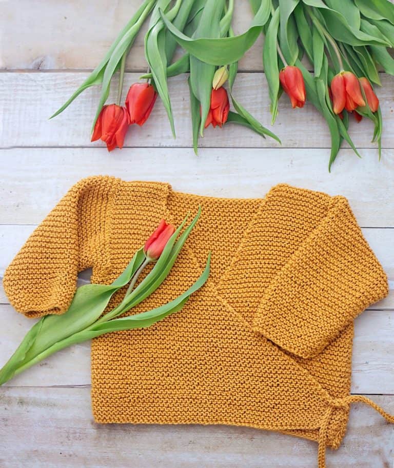 Garter Stitch Baby Wrap Sweater Knitting Pattern