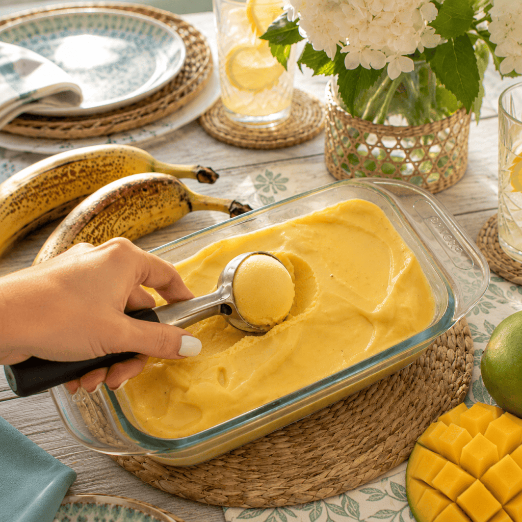 Easy 3-Ingredient Mango Banana Nice Cream (Healthy + Creamy Frozen Treat)